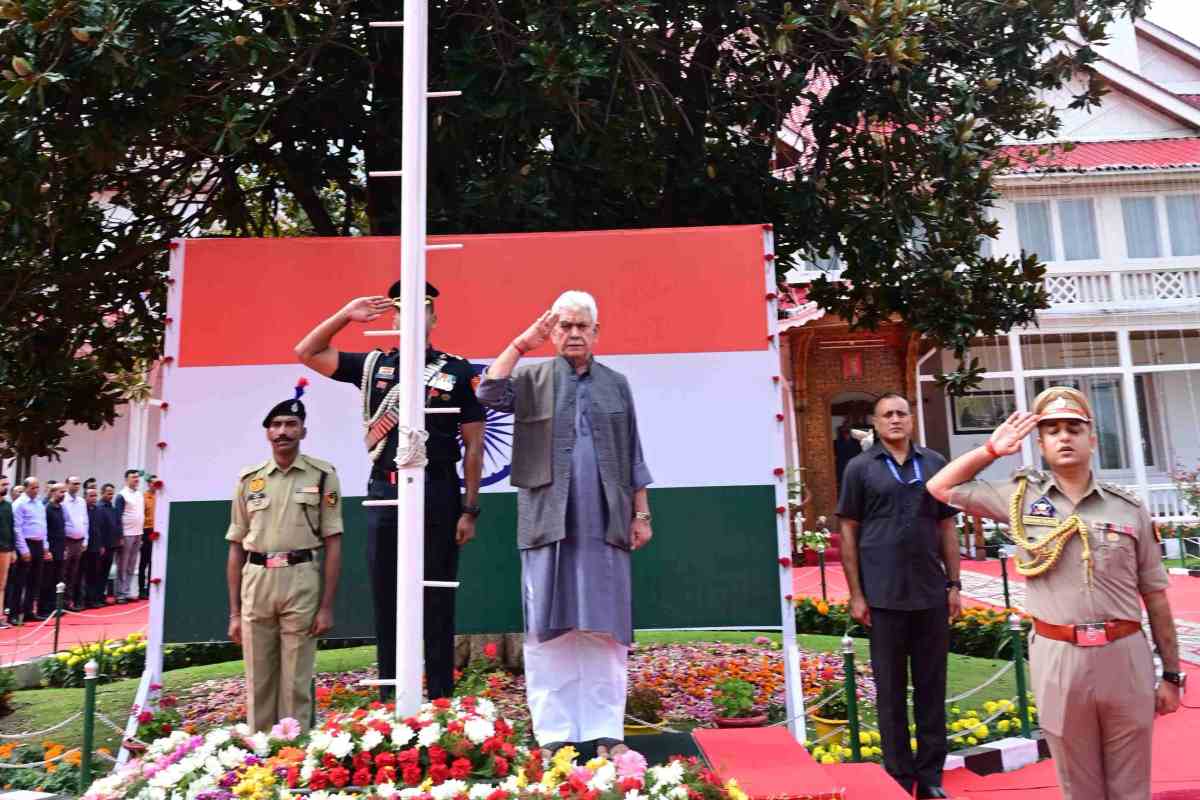 Lieutenant Governor Sh Manoj Sinha hoists the National Flag at Lok Bhavan on the occasion of 80th Independence Day