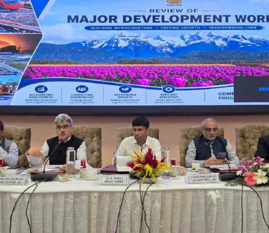 NITI Aayog Member Dr N Srinivas reviews major development projects and initiatives in Jammu and Kashmir at SKICC in Srinagar on August 27,2026