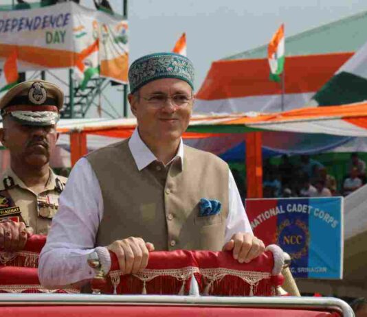 Jammu and Kashmir Chief Minister Omar Abdullah inspecting parade on August 15