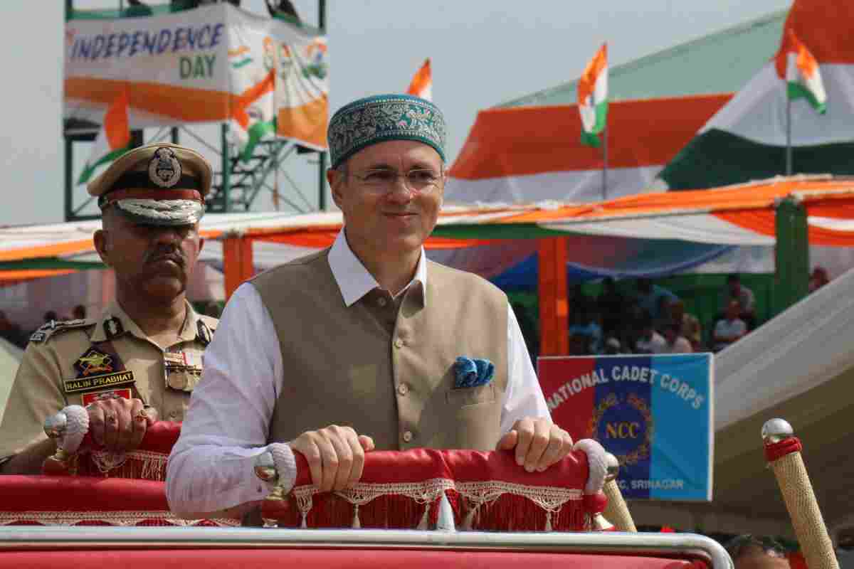 Jammu and Kashmir Chief Minister Omar Abdullah inspecting parade on August 15