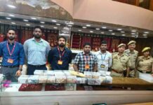 BIS officials inspect jewellery articles seized during a search operation at an outlet in Jammu over suspected misuse of the BIS Hallmark/Standard Mark