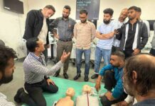 SKIMS Director Prof M Ashraf Ganie during a community CPR training programme organised under ‘CPR 360’ on World Heart Day in Srinagar