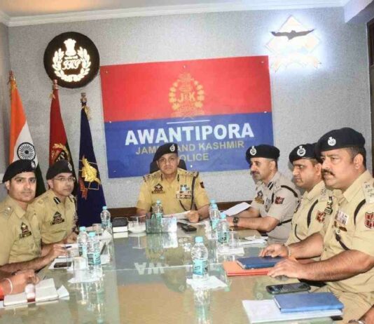 IGP Kashmir Sujit Kumar chairing a security review meeting with senior police officers in Awantipora on September 7,2026