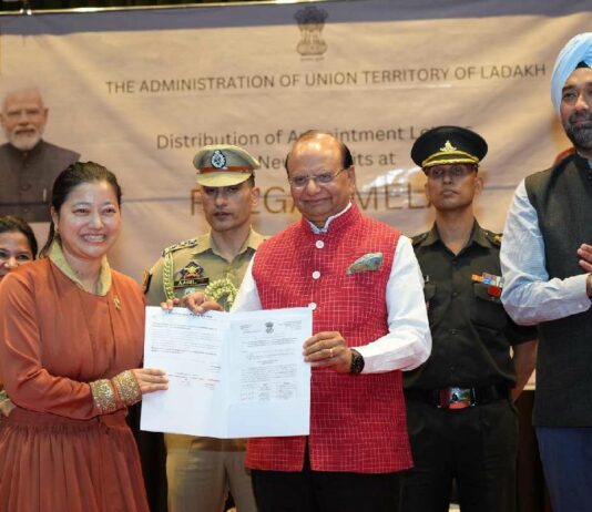 LG Ladakh VK Saxena hands over appointment letters to 396 new recruits at Rozgar Mela