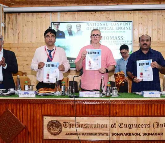 Chief Minister Omar Abdullah addresses the inaugural session of the 41st National Convention of Chemical Engineers and National Seminar on Biomass in Srinagar
