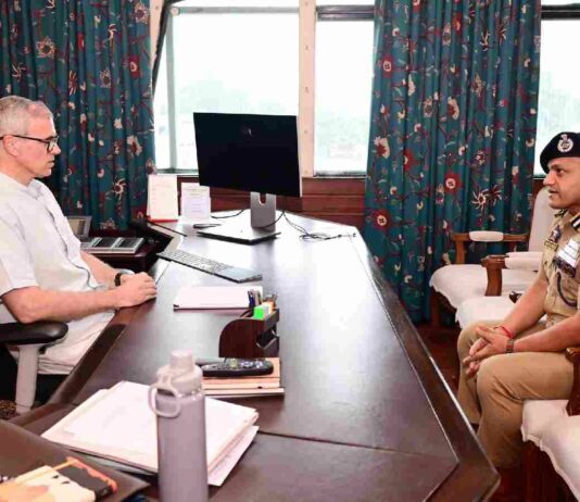 Chief Minister Omar Abdullah with newly appointed IGP Kashmir Sujit Kumar, IPS, during their meeting at the Civil Secretariat in Srinagar on September 1,2026