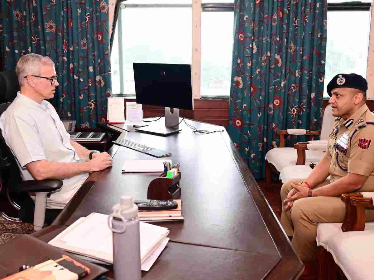 Chief Minister Omar Abdullah with newly appointed IGP Kashmir Sujit Kumar, IPS, during their meeting at the Civil Secretariat in Srinagar on September 1,2026