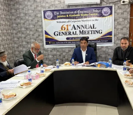 IEI Jammu Kashmir State Centre Holds 61st Annual General Meeting in Srinagar